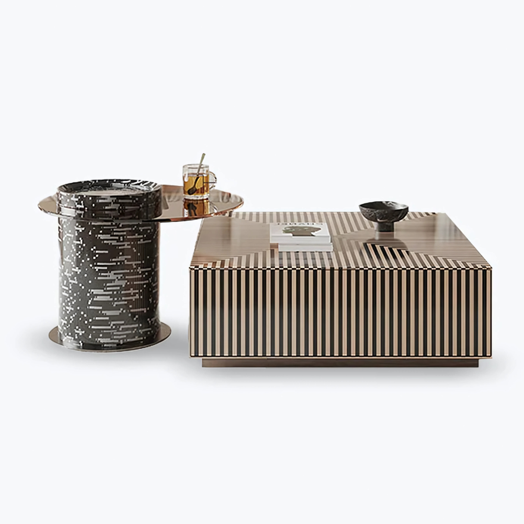 KENTO ZEN SET DE 2 TABLES VERRE +BOIS AVEC TIROIR